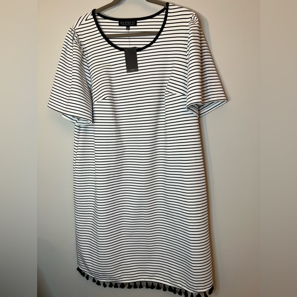 Eloquii Black and white stripe fringe tee dress 14/16-NWT